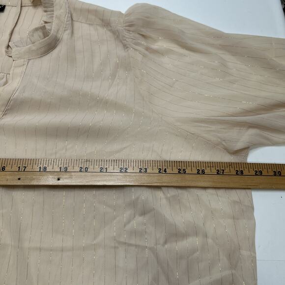 Torrid Chiffon L/S Blouse 3XL Button V-Neck Sheer Beige Gold Thread Academia - Picture 8 of 10